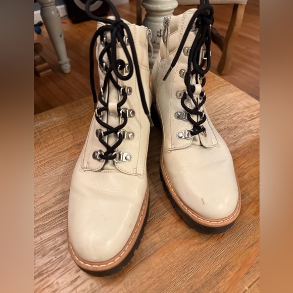 Limelight Cream Lace Up Boots Chunky Boots - Picture 2 of 5